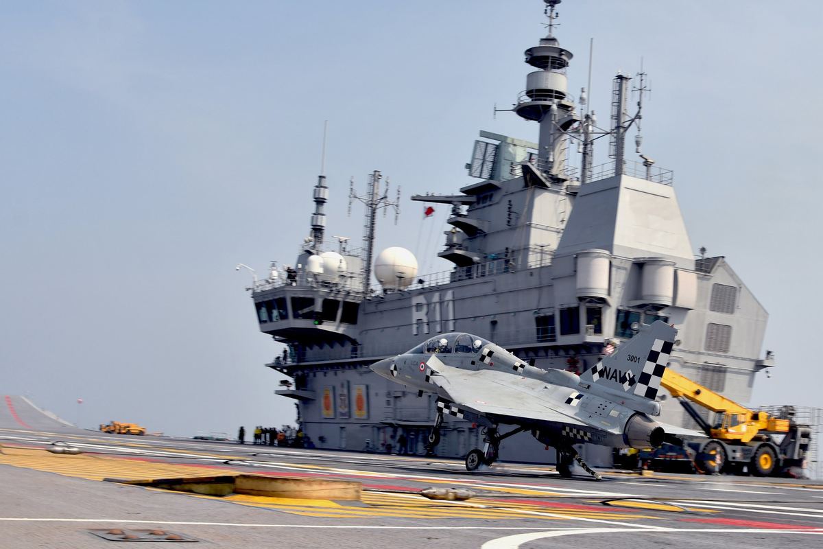 Naval Tejas on the flight deck of INS Vikrant