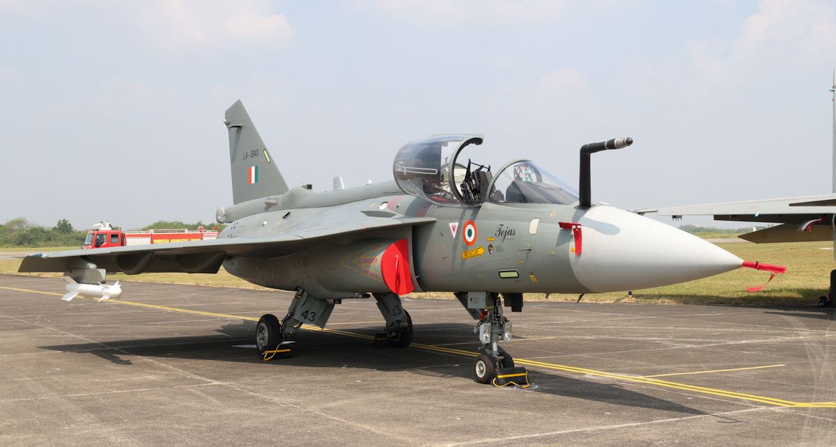 Tejas Mk1A LA-5043, the first built at HAL Nashik, on the flight line
