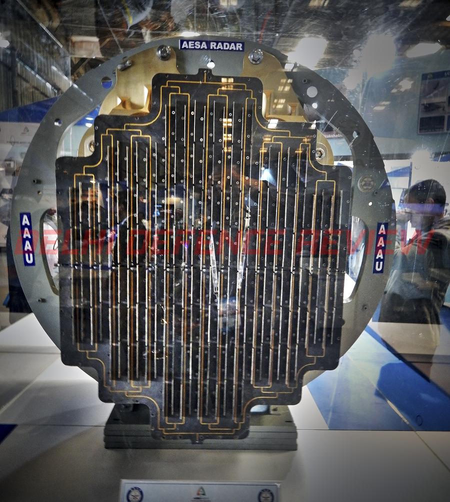 The UTTAM AESA radar array on display in a glass case at Aero India 2019
